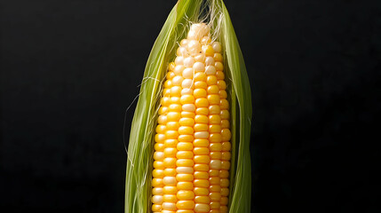 Fresh Corn Ear With Water Drops On Black Background