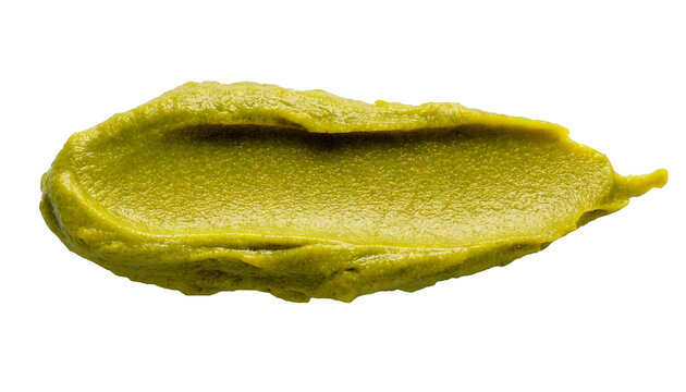 Pistachio, paste, smear — a creamy, rich green spread elegantly swirled across a clean white background, evoking freshness, gourmet flavor, and visual appeal, perfect for culinary designs or food-them