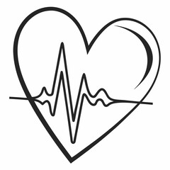 Heartbeat Line art: A minimalistic heart symbol with a dynamic heartbeat line, representing health and vitality. This simple yet impactful graphic perfectly embodies life's essence.