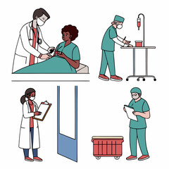 Hospital Medical Team at Work: A collage showcasing the dedicated medical team in action within a hospital setting, offering glimpses of patient care and healthcare routines.