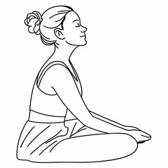 Serene Pose: A line art illustration showcases a woman in deep meditation, her eyes closed, exuding a sense of peace and tranquility.  