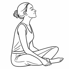 Serenity in Pose: A sketch showcases a woman in a cross-legged posture, eyes gently closed, capturing a moment of inner peace, meditation, and mindfulness.