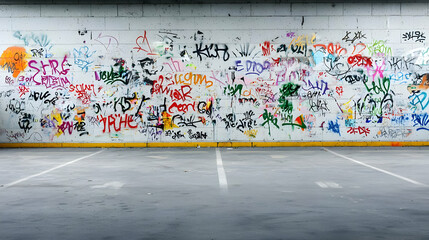 Colorful Graffiti Art On Empty Parking Garage Wall