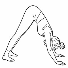 Downward-Facing Dog Pose: A line art illustration captures a woman in the Downward-Facing Dog pose, showcasing the fluidity and balance of yoga.