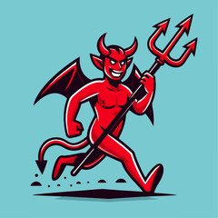 vector illustration of devil carrying trident 