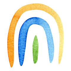 Minimalistic watercolor rainbow of three colors. Hand painted bright minimalistic elements. Perfect for modern design, branding, posters, cards and children's projects