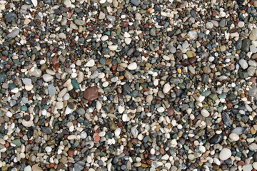 pebbles on the seashore, stones of different sizes and colors
