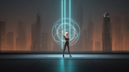 Futuristic dance with glowing neon sphere