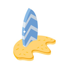 Check out this isometric icon showing surfboard on beach