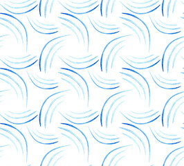 Seamless pattern with abstract watercolor shapes in blue gradient lines. Hand painted colorful geometric elements. Modern design for background, fabric, wallpaper, wrapping paper, digital prints
