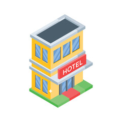Easy to edit isometric style icon of luxury hotel building