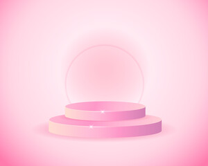Pastel pink color podium in pink gradient background for product display, showcase, presentation and branding