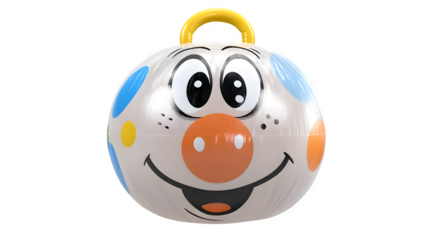 Inflatable bouncy ball with cartoon character print and handles, isolated on Transparent background