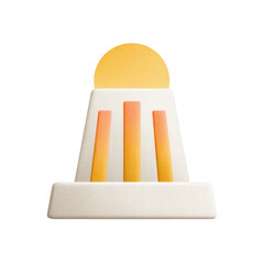 A stylized shuttlecock with orange and yellow accents.