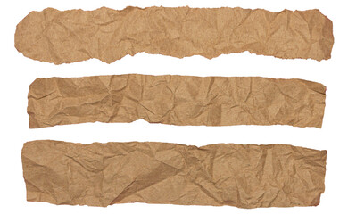 Crumpled Torn of Brown Paper Strip with Rough Edge Texture on Transparent Background for Banner, Poster and Creative Design