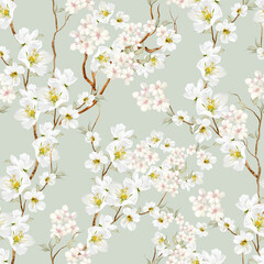 Chinoiserie floral seamless pattern with birds and flowers.