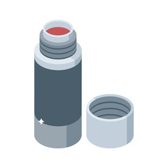 A premium isometric icon of metal thermos flask