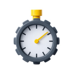 Stopwatch with a yellow button and hand, displaying a time measurement.