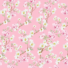 Chinoiserie floral seamless pattern with birds and flowers.