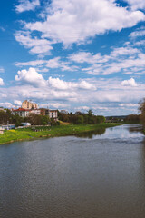river in the city with blue sky, natural background