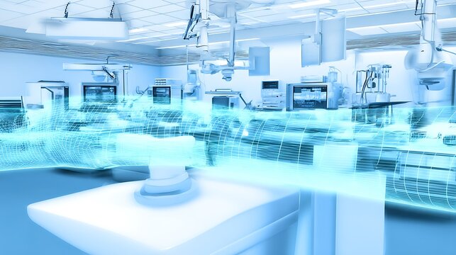Modern surgery operating room with digital overlay