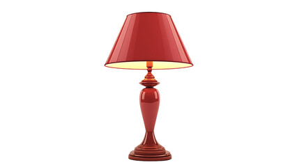 Obraz premium Elegant red table lamp with illuminated shade isolated on black background