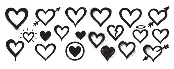 love heart shape element graffiti brush spray set