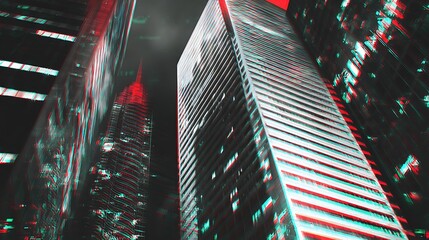 City buildings with chromatic aberration effect