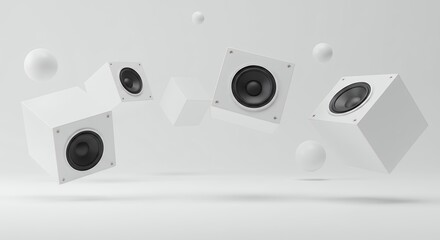 Abstract white cubes with dark circles modern technology design