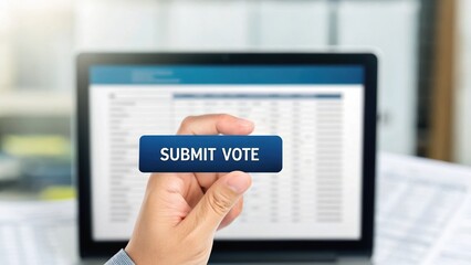 A person clicking to submit a vote during a digital shareholder meeting.