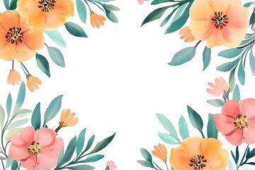 Obraz premium Watercolor wildflower border, white background, with white space on the left and right sides of the design. 