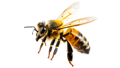 A detailed close-up of a bee showcasing its vibrant colors and intricate wing structure