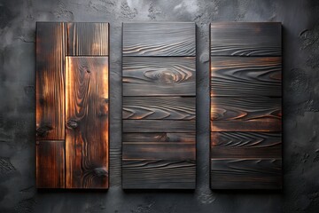 Charred Black Wood Panels on Muted Gray Background – Dramatic Textured Design