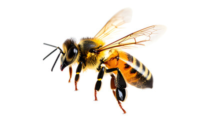 A detailed close-up of a bee showcasing its vibrant colors and intricate wing structure