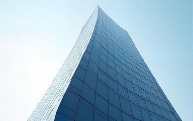 Low angle view of futuristic architecture, Skyscraper of office building with curve glass window, 3D rendering. High quality