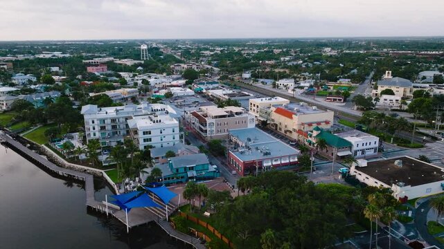 Downtown Stuart Florida Dusk Drone Circling Right