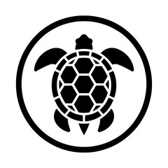 Obraz premium Simple and modern vector logo featuring a turtle silhouette within a circle. Displays a geometric pattern on its shell, symbolizing wisdom, longevity, resilience, and environmental protection. 