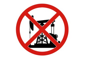 No Oil Drilling Zone: A visual statement against oil drilling, featuring a bold red prohibition sign. The image portrays a critical message in an immediate, striking manner. 