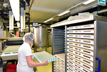 Production of pralines in a factory for the food industry