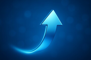 Glowing blue curved arrow upward on dark background