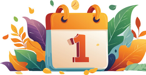 Minimalist Vector Calendar Icon with Date 1  – Flat Design Illustration