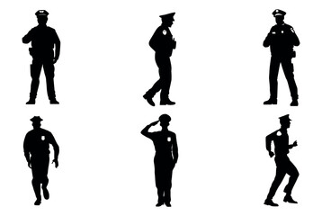 Obraz premium Set of policeman silhouette vector on white background, officer.