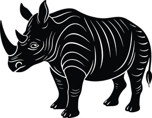 Obraz premium Rhino Silhouette in Black and White Safari Art with Minimalist Wildlife Design for Bold Animal Illustration