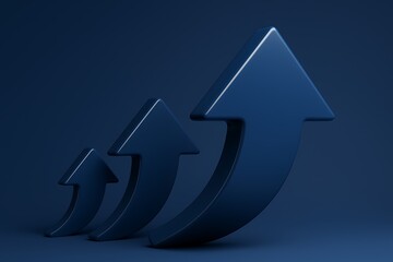 Three dimensional blue arrows showing growth progression