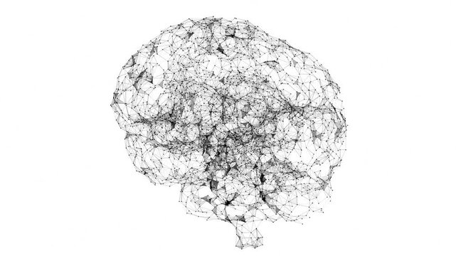 Artificial Intelligence Neural Network - Connected Net shaped brain on white background 4K seamless loop	