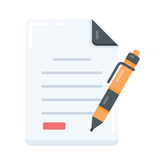 A flat style icon showing signed contract with pen