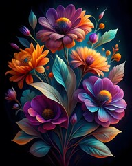 Vibrant floral bouquet digital painting