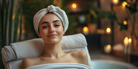 Woman Enjoying a Spa Treatment with a Relaxing Atmosphere, Beauty and Wellness, Calm and Peaceful Skincare Experience
