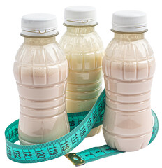 drinking yogurt in plastic bottles, measuring tape, healthy eating, diet