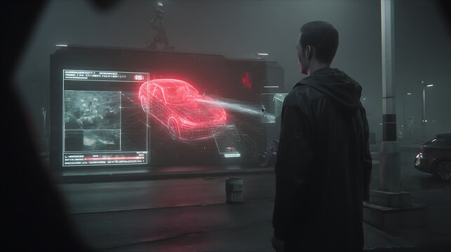 Cyberpunk futuristic car interface urban exploration - Powered by Adobe